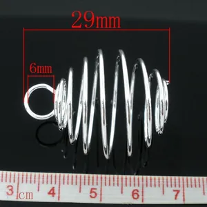 Silver-plated spiral lantern bead cage pendant with 29mm length and 6mm loop size