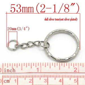 Minimalist 53mm dull silver tone keychain with split ring and link chain connector