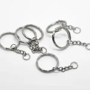 Polished silver flat split key ring with chain and jump ring DIY jewelry accessories