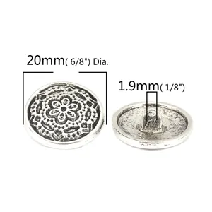 Boutons en métal argent antique 20mm gravé de fleurs pour manteaux et loisirs créatifs