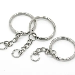 Polished silver flat split rings with chains and jump rings for DIY keychains