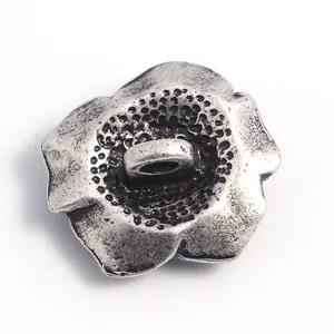 Antique silver flower shape zinc alloy metal button with vintage petal texture detail