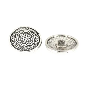 Boutons en métal argent antique avec motif floral en relief et attache au dos