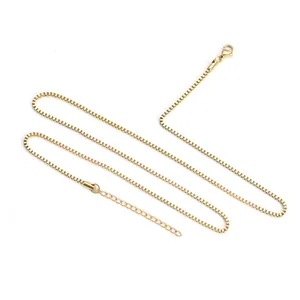 Polished gold plated stainless steel box chain necklace with lobster clasp and extender
