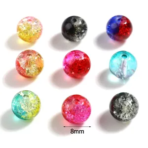 Colorful 8mm round glass beads with crackle texture for DIY jewelry making