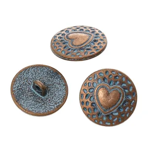 Vintage Metal Buttons Heart Pattern Zinc Alloy Antique Silver Blue Copper Shank Buttons For Coats Sewing Crafting DIY