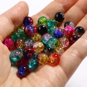 8mm Random Mixed Crackle Glass Beads Round Colorful Loose Beads For DIY Jewelry Bracelet Necklace Making Crafting Accessories