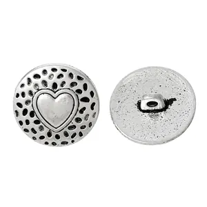 Vintage silver metal shank buttons with heart pattern and dotted texture 18mm