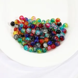 8mm mixed color cracked glass beads for DIY jewelry making displayed on a white plate