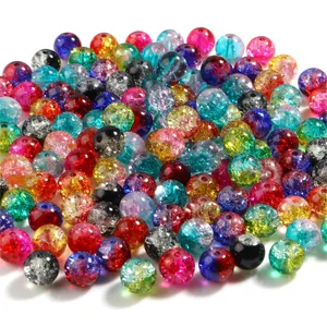 Macro shot of 8mm multicolored crackle glass beads with internal flower patterns for DIY