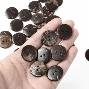 Detail of natural brown coconut shell buttons with unique fiber texture and two holes