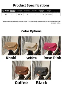Detailed size specifications and color options for the stylish PU leather crossbody bag