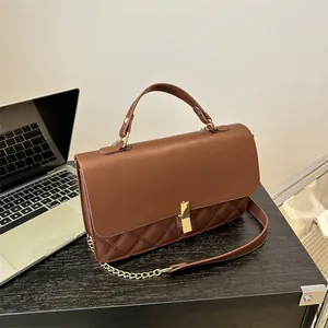 Sac à Main Femme en Cuir PU Matelassé Élégant Mode Motif Losange Sac à Épaule Bandoulière Avec Chaîne en Métal Serrure Or