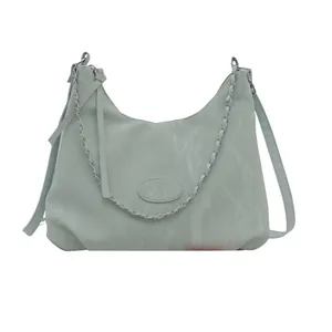 Chic light green shoulder bag with marble texture pattern and silver chain detail