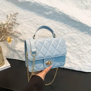 Women Quilted Rhomboid PU Leather Shoulder Bag With Chain Strap Vintage Small Square Crossbody Bag For Daily Use