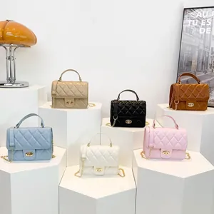 Chic quilted crossbody bag with gold lock and chain strap in six assorted trendy colors