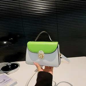 Borsa Quadrata Piccola in Pelle PU a Contrasto da Donna Semplice Borsa a Tracolla Con Serratura in Metallo Borsa a Spalla