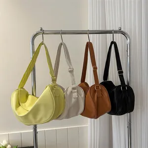Trendy large capacity crescent crossbody bags in yellow, white, brown and black PU leather