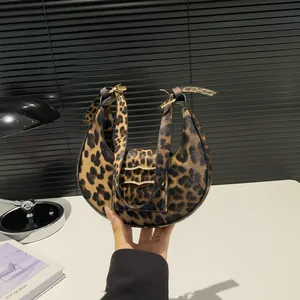 Women Fashion Animal Print Underarm Bag PU Leather Leopard Zebra Cow Houndstooth Pattern Hobo Shoulder Bag With Gold Metal Buckle Daily Handbag