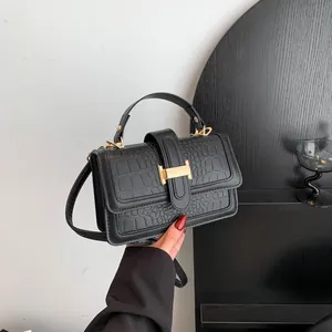 Borsa a Mano da Donna in Pelle PU con Goffratura Coccodrillo Fibbia in Metallo Borsa a Tracolla Moda Semplice Borsa Quadrata