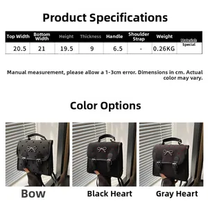 Detailed size chart for minimalist backpack with dimensions and three color variants