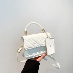 White quilted crossbody bag with fashion embossing and detachable mini coin purse