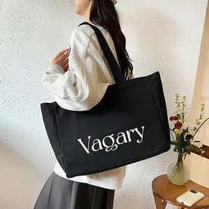 Grand sac cabas en toile noire avec imprimé Vagary pour un usage quotidien décontracté