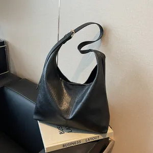 Women Large Capacity PU Leather Hobo Tote Bag Vintage Korean Style Solid Color Casual Shoulder Bag For Daily Commute Storage Bag