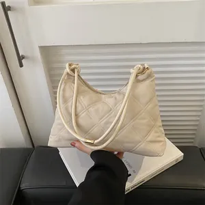 Korean Style Quilted Underarm Bag For Women Large Capacity Nylon Puffy Shoulder Bag Casual Minimalist Hobo Bag With Knot Strap