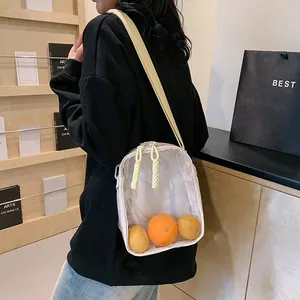 Bolso bandolera minimalista de PVC transparente con correa amarilla y cierres de cuerda