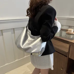 Minimalist silver matte large capacity shoulder bag with Fashion & Bag logo