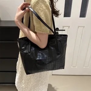 Large black houndstooth tote bag for women with fashion logo and slim shoulder straps