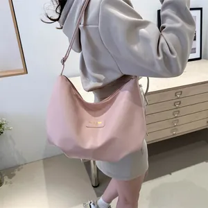 Pink minimalist large hobo shoulder bag with adjustable strap for urban women