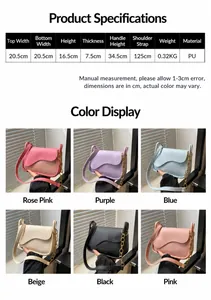 Tabella taglie dettagliata per borsa a tracolla in pelle PU nei colori pastello