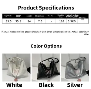 Detailed size chart for the crossbody chain bag with 120cm strap and PU leather specs