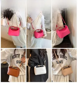 Collage of chic leather crossbody bags in four colors showing model styling from multiple angles