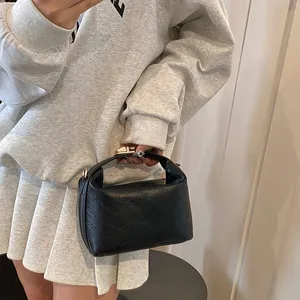 Chic black small square handbag with rich rabbit embossed pattern and gold hardware lock