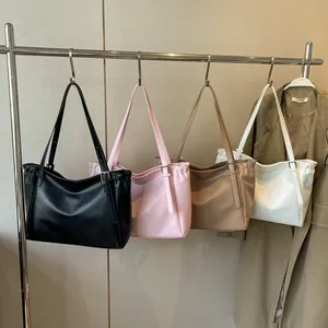 Sac Cabas Femme Rétro en Cuir PU Grande Capacité Minimaliste Sac à Bandoulière Avec Détail de Plis Sac à Main de Bureau