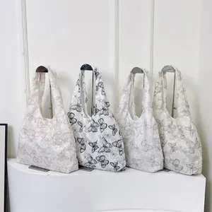 Lot de sacs cabas en toile avec imprimé papillon et grande capacité en quatre couleurs