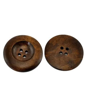 Botones clásicos redondos de madera marrón oscuro de 4 agujeros con veta natural para camisas