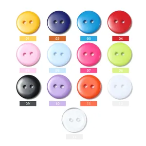 Set of colorful resin buttons with two holes in 13 vibrant colors for shirt sewing