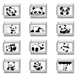 Ciondoli italiani con motivi panda minimalisti in finitura acciaio inossidabile lucido