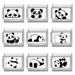 Set di 9 charm italiani in acciaio inossidabile con graziose illustrazioni di panda