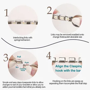 Italian charm bracelet adjustment guide showing stainless steel daisy link assembly