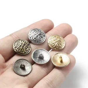 Retro metal Celtic knot buttons in bronze, silver, and gold finishes for coats