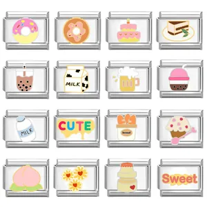 Eslabones Charm Italianos de Acero Inoxidable Para Pulsera Modular Lindos Motivos de Comida y Bebida DIY Joyería Accesorios