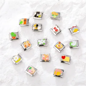 Italian charm link collection in stainless steel with colorful enamel DIY patterns