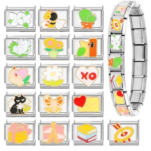 DIY Italian modular stainless steel bracelet kit with various colorful charm links