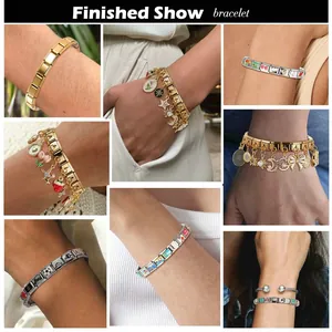 Bracelet à breloques italien avec modules en inox, motifs émaillés et pendentifs chics