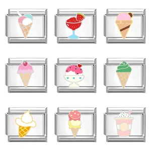 DIY stainless steel charm set featuring colorful ice cream and summer drink designs